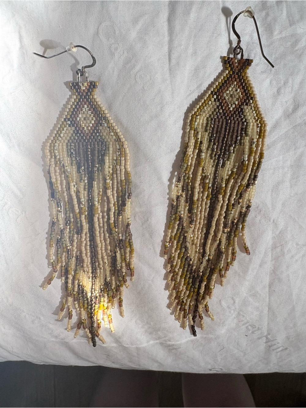 Beaded Fringe Drop Earrings in Neutral Tones